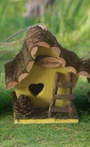 Handmade wooden coloured birdhouse hut with adorable heart shaped bird hole and ladder. The measurements are 17 x 11.5 x 17cm - Marissa's Garden & Gift