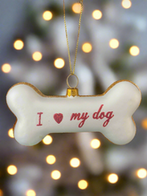 Load image into Gallery viewer, Glass dog bone Christmas bauble tree hanging decoration/christmas/seasonal/ glass hanging item
