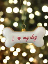 Load image into Gallery viewer, Glass dog bone Christmas bauble tree hanging decoration/christmas/seasonal/ glass hanging item
