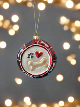 Load image into Gallery viewer, Glass dog bowl Christmas bauble tree hanging decoration/christmas/seasonal/ glass hanging item
