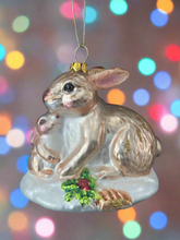 Load image into Gallery viewer, Glass bunny rabbit Christmas bauble tree hanging decoration/christmas/seasonal/ glass hanging item
