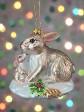 Load image into Gallery viewer, Glass bunny rabbit Christmas bauble tree hanging decoration/christmas/seasonal/ glass hanging item
