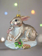 Load image into Gallery viewer, Glass bunny rabbit Christmas bauble tree hanging decoration/christmas/seasonal/ glass hanging item
