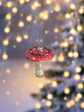 Load image into Gallery viewer, Christmas mushroom hanging decoration/christmas/seasonal/ glass hanging item
