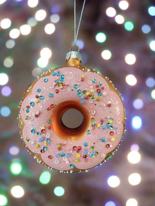 Christmas glass donut with sprinkles decoration/christmas/seasonal/ glass hanging item