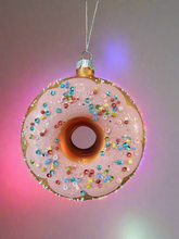 Load image into Gallery viewer, Christmas glass donut with sprinkles decoration/christmas/seasonal/ glass hanging item
