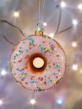 Load image into Gallery viewer, Christmas glass donut with sprinkles decoration/christmas/seasonal/ glass hanging item
