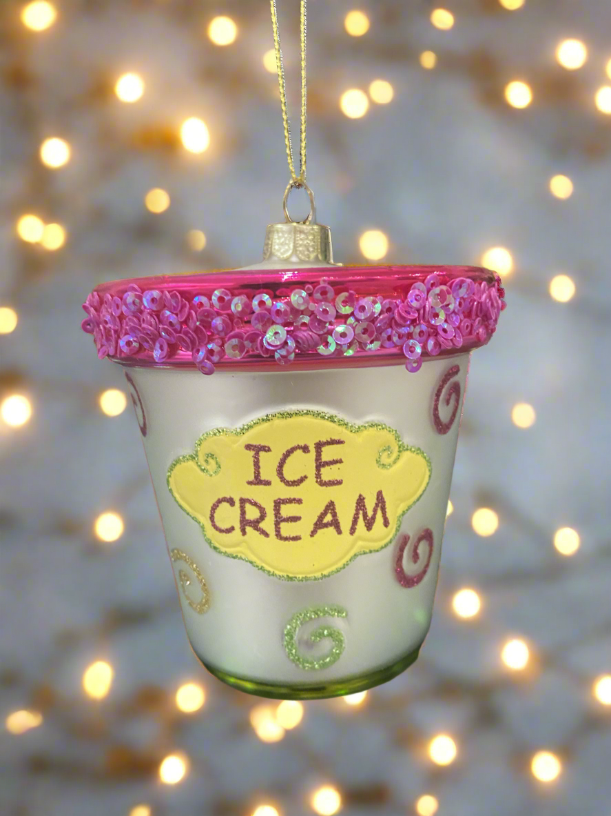 Christmas glass ice cream tub /christmas/seasonal/ glass hanging item