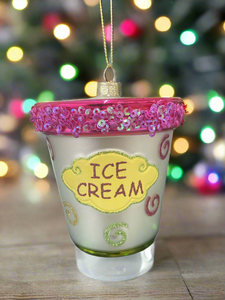 Christmas glass ice cream tub /christmas/seasonal/ glass hanging item