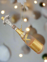 Load image into Gallery viewer, Glass champagne bottle bauble tree hanging decoration/christmas/seasonal/ glass hanging item
