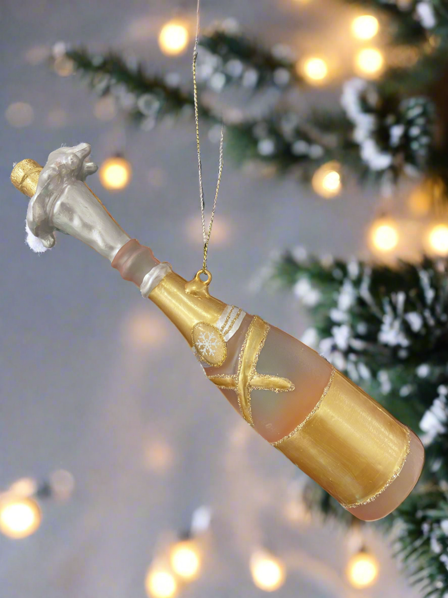 Glass champagne bottle bauble tree hanging decoration/christmas/seasonal/ glass hanging item