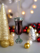 Load image into Gallery viewer, Glass red wine glass bauble tree hanging decoration/Christmas/seasonal/ glass hanging item
