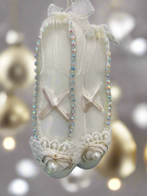 Load image into Gallery viewer, Glass Christmas white ballerina shoes Christmas bauble tree hanging decoration/christmas/seasonal/ glass hanging item
