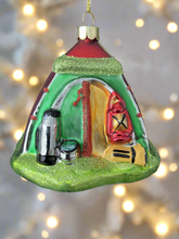 Load image into Gallery viewer, Glass Christmas camping tent/campers tent Christmas bauble tree hanging decoration/christmas/seasonal/ glass hanging item
