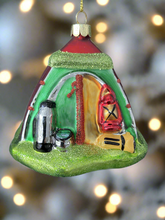 Laden Sie das Bild in den Galerie-Viewer, Glass Christmas camping tent/campers tent Christmas bauble tree hanging decoration/christmas/seasonal/ glass hanging item
