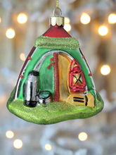 Load image into Gallery viewer, Glass Christmas camping tent/campers tent Christmas bauble tree hanging decoration/christmas/seasonal/ glass hanging item
