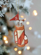 Charger l&#39;image dans la galerie, Glass Christmas golf bag with golf clubs Christmas bauble tree hanging decoration/christmas/seasonal/ glass hanging item
