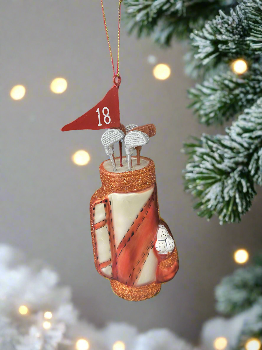 Glass Christmas golf bag with golf clubs Christmas bauble tree hanging decoration/christmas/seasonal/ glass hanging item