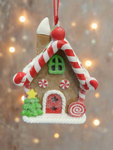 Laden Sie das Bild in den Galerie-Viewer, Resin Christmas gingerbread house Christmas bauble tree hanging decoration/christmas/seasonal/ resin hanging item
