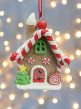 Indlæs billede til gallerivisning Resin Christmas gingerbread house Christmas bauble tree hanging decoration/christmas/seasonal/ resin hanging item
