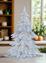 Load image into Gallery viewer, Handmade Christmas metal tree table decoration silver with brushed effect 32 x 8 x 40cm
