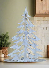 Load image into Gallery viewer, Handmade Christmas metal tree table decoration silver with brushed effect 32 x 8 x 40cm
