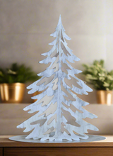 Load image into Gallery viewer, Handmade Christmas metal tree table decoration silver with brushed effect 32 x 8 x 40cm
