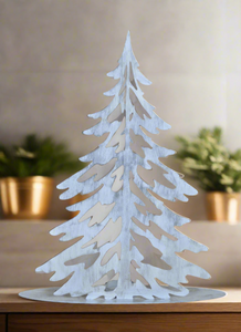 Handmade Christmas metal tree table decoration silver with brushed effect 32 x 8 x 40cm