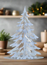 Load image into Gallery viewer, Handmade Christmas metal tree table decoration silver with brushed effect 32 x 8 x 40cm
