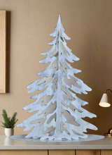 Load image into Gallery viewer, Handmade Christmas metal tree table decoration silver with brushed effect 32 x 8 x 40cm
