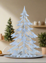 Load image into Gallery viewer, Handmade Christmas metal tree table decoration silver with brushed effect 32 x 8 x 40cm
