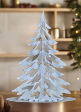 Load image into Gallery viewer, Handmade Christmas metal tree table decoration silver with brushed effect 32 x 8 x 40cm
