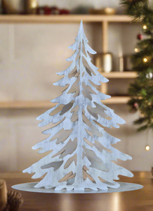 Handmade Christmas metal tree table decoration silver with brushed effect 32 x 8 x 40cm