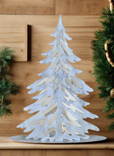 Load image into Gallery viewer, Handmade Christmas metal tree table decoration silver with brushed effect 32 x 8 x 40cm
