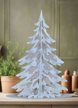 Load image into Gallery viewer, Handmade Christmas metal tree table decoration silver with brushed effect 32 x 8 x 40cm
