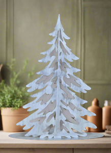 Handmade Christmas metal tree table decoration silver with brushed effect 32 x 8 x 40cm