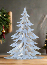 Laden Sie das Bild in den Galerie-Viewer, Handmade Christmas metal tree table decoration silver with brushed effect 32 x 8 x 40cm
