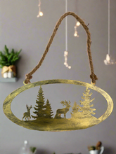 Laden Sie das Bild in den Galerie-Viewer, Handmade reindeer and Christmas tree gold wall art for indoors/outdoors oval wall art 38 x 1 x 18cm
