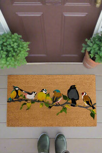 Doormat Indoor / Outdoor | Non Slip Bold Bird Design Entrance Welcome Mat (line of birds)60 x 40 x 20cm