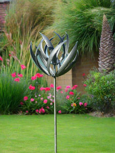 Burghley garden wind sculpture spinner silver with black brush - Marissa's Garden & Gift