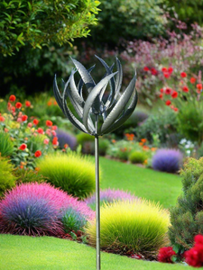 Burghley garden wind sculpture spinner silver with black brush