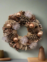 Load image into Gallery viewer, Handmade hanging bronze wreath 34 x 34 x 9cm Christmas/seasonal hanging wreath
