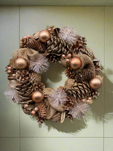 Load image into Gallery viewer, Handmade hanging bronze wreath 34 x 34 x 9cm Christmas/seasonal hanging wreath
