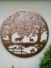 Load image into Gallery viewer, Handmade bronze 80cm bronze wall plaque of Woodland animals Tree Wall Plaque, powder coated steel , indoor/outdoor Wall Art
