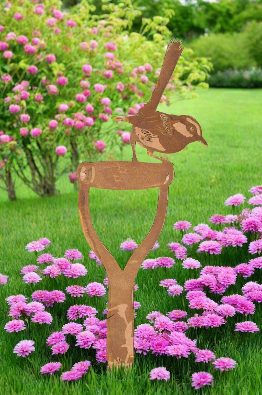 Handmade rusty garden wren on a fork 61cm - Marissa's Garden & Gift