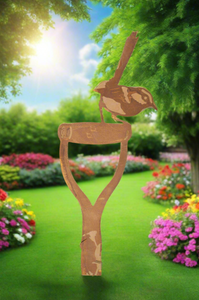 Handmade rusty garden wren on a fork 61cm - Marissa's Garden & Gift