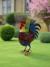 Charger l&#39;image dans la galerie, Garden metal cockerel/ hen red and blue named Isaac measuring 16 x32 x 45cm - Marissa&#39;s Garden &amp; Gift
