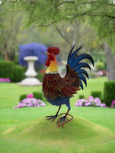 Load image into Gallery viewer, Garden metal cockerel/ hen red and blue named Isaac measuring 16 x32 x 45cm - Marissa&#39;s Garden &amp; Gift
