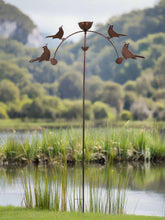 Laden Sie das Bild in den Galerie-Viewer, Handmade powder coated blackbird sculpture rocker and rain catcher standing at  150cm tall
