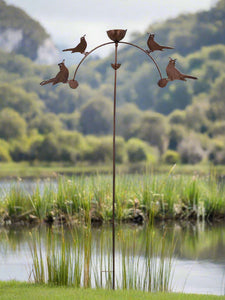 Handmade powder coated blackbird sculpture rocker and rain catcher standing at  150cm tall